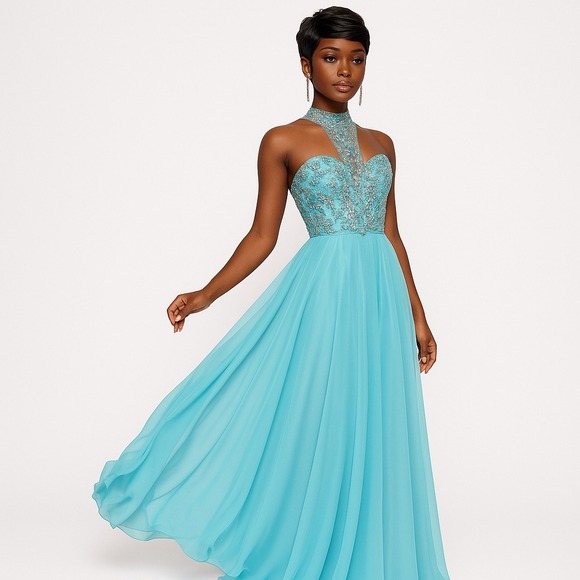 Cinderella‎ Divine Halter Neck Beaded Evening Gown Size 4 - Picture 1 of 12